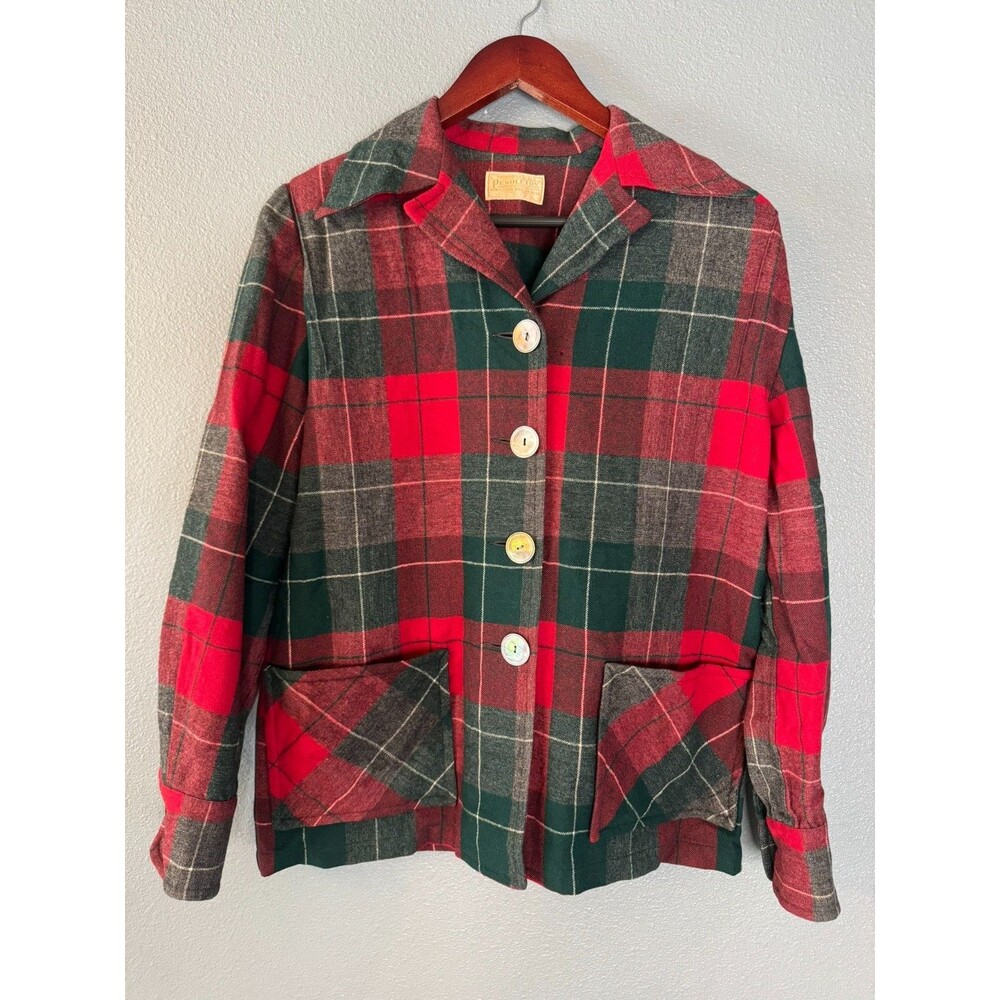 Vintage Pendleton Plaid Virgin Wool Jacket Red Green Blazer USA Made
